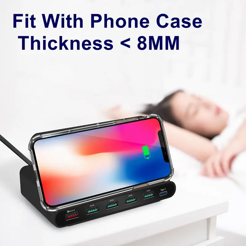 Universal 7-In-1 Wireless Charger Qc 3.0 Quick Charge 5 Usb Ports Type C Charging Dock Station Stand For Iphone Galaxy Xiaomi Sm