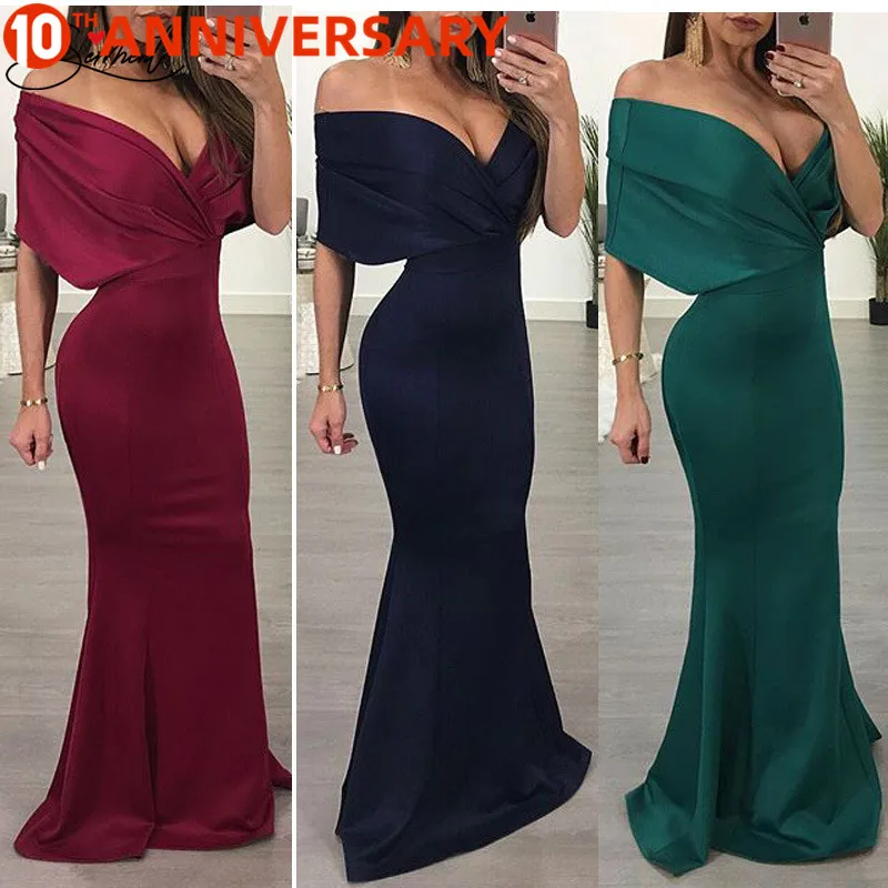 

OLLYMURS Official Evening Big Size Plump Figure Solid Color Chiffon Simple Strapless V-neck Dress Hip-backed Female