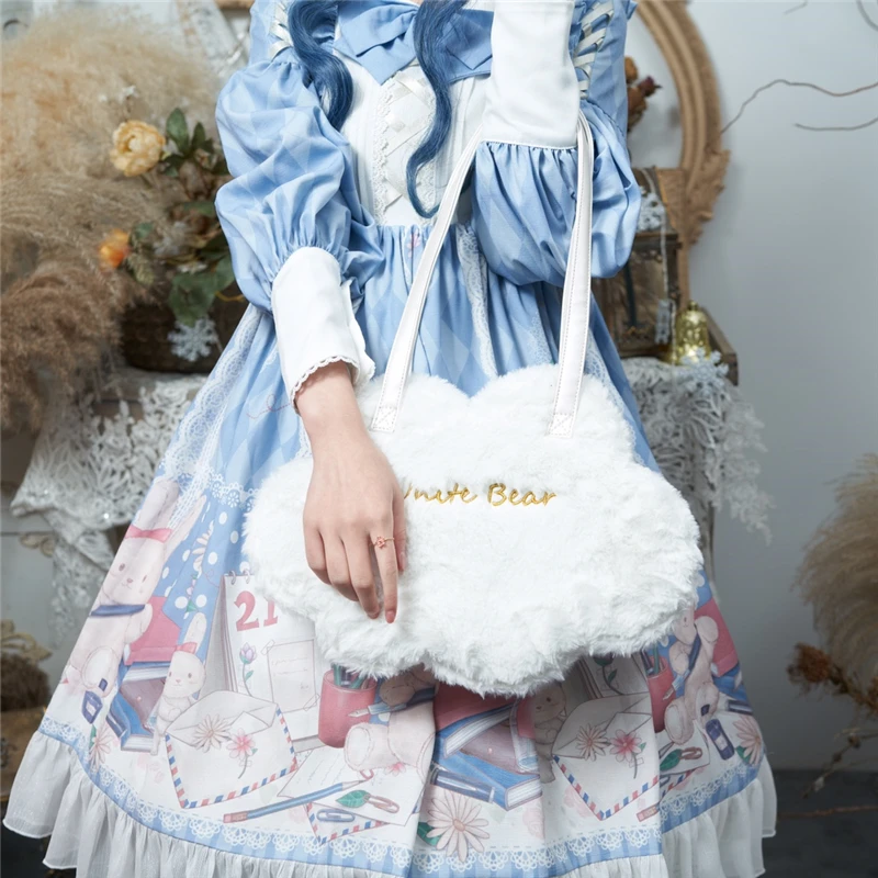 

Novelty Handbag Cute Plush White Cloud Shaped Lolita Cosplay Tote Bag Single Shoulder Bag