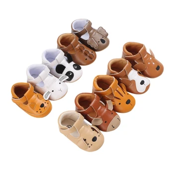 Toddler Baby Leather Animal Cartoon Shoes Boy Girl First Walkers Soft Soled Infant Footwear Cute Newborn Baby Shoes 0-18 Months tanie i dobre opinie Urkutoba Spring Autumn Baby Girls 0-6m 7-12m 13-24m Cotton Fabric CN(Origin) casual shoes Rubber Fits true to size take your normal size