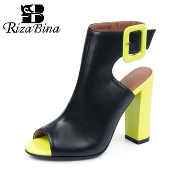 

RIZABINA New Sandals For Women Chunky Heel Peep Toe Buckle Strap Night Club Street Footwear Size Fashion Sexy Black 34-43
