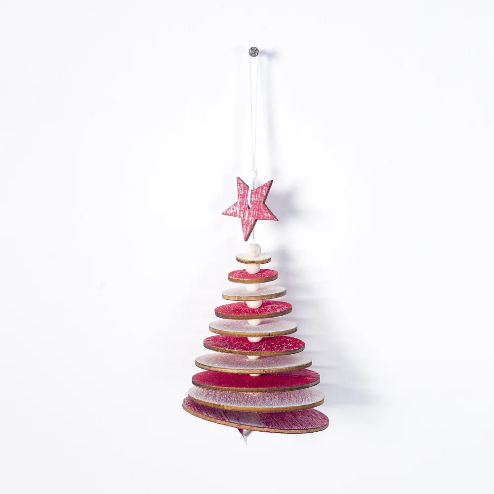 Wooden Snowflake Hanging String Christmas Tree Pendant Creative Christmas Hanging Ornaments Window Display Decoration Xmas Decor - Цвет: Red Round