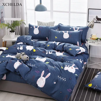 

Duvet Cover Set Double Queen King Blue Anime Bunny Bedspread Kids Single Bed sheet Pillowcases 4pcs Bedding set Family