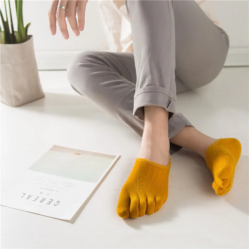 10 Pairs Summer Socks Men Women Five Fingers Anti-Slip Slipper Invisible Boat Socks Sweat-absorbing Very Short Socks with Toes