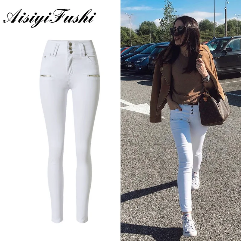 Aisiyifushi Jeans Women White Jeans Pants New Skinny Jeans Women High