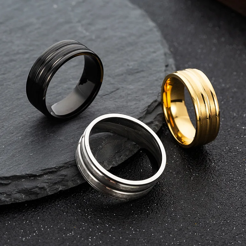 Wedding Rings Stainless Steel Rings Finger Rings Men's 8MM Stainless Steel Matte Groove Brushed Wedding Band Ring Valentine Gifts