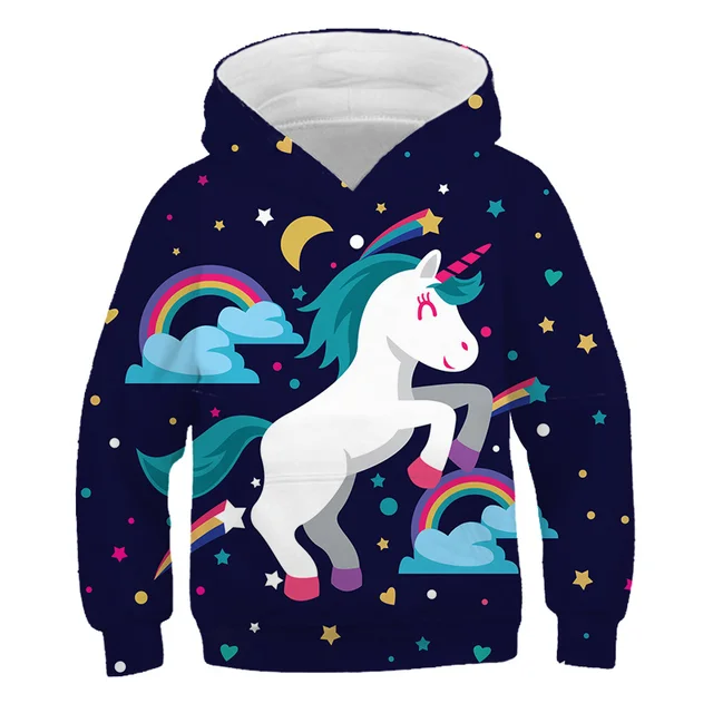 Girls Unicorn Hoodies 4 5 6 7 8 9 10 11 12 -14 Years Kids Sweatshirt Unicorn Hoodies Boys Hooded Autumn and Winter Girl Clothes Tzwy-13255