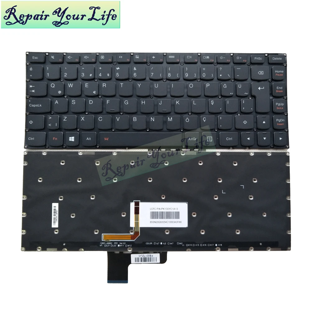 Клавиатура для ноутбука TR/Турецкий Для lenovo YOGA 2 13 500s-13isk 700-14ISK Yoga 3 14 Yoga 3 14 147 PK130YC1A13 с подсветкой черный хит