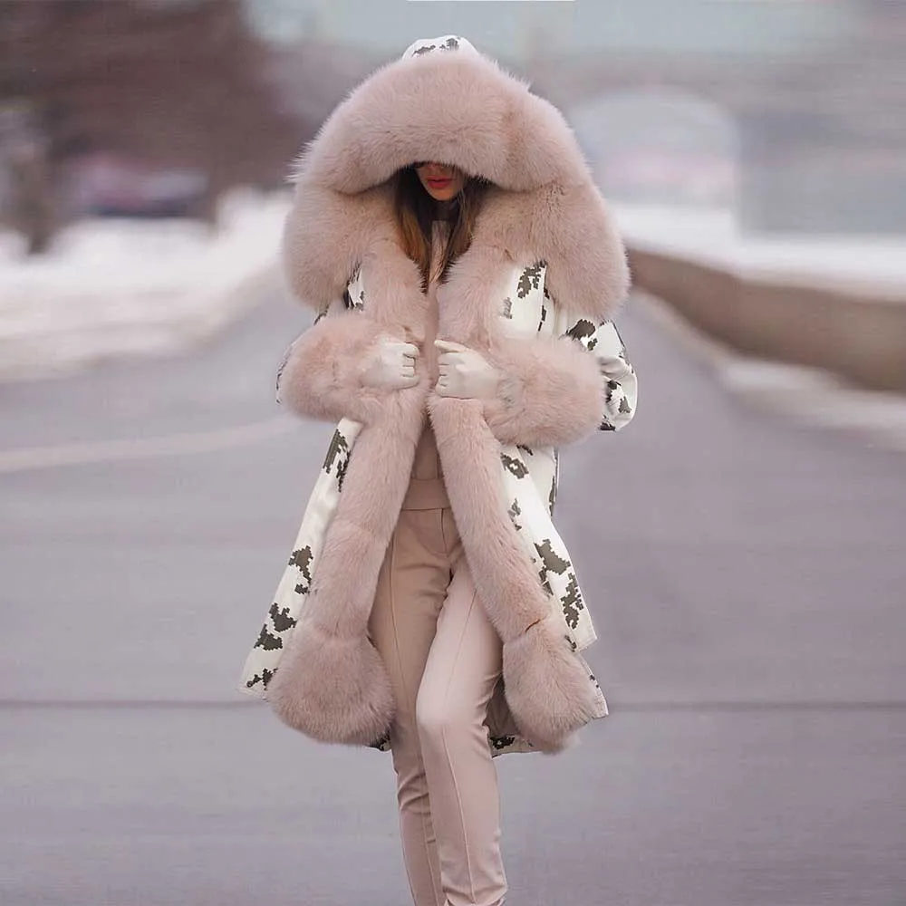 Зимняя женская хлопковая куртка, пальто с меховым воротником, теплое хлопковое пальто, хлопковая куртка, плюшевый меховой воротник, теплое хлопковое пальто - Цвет: Розовый