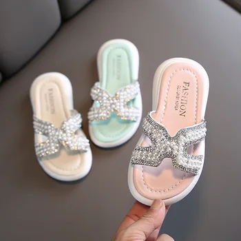 

2020 New Girls Sandals Summer Fashion Korean Outdoor Medium Large Slippers Breathable Pearl Decoration Children Casual Slippers