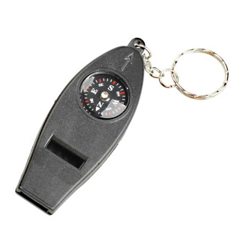 4 in 1 Compass Thermometer Whistle Magnifier Versatile Multifunction Emergency with Keychain Survival Kits Outdoor Travel