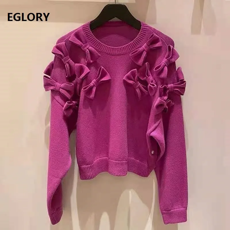 

Newest Fashion Designer Sweaters 2020 Autumn Winter Tops Women Cotton Knitting Bow Deco Long Sleeve Casual Pullovers Ladies