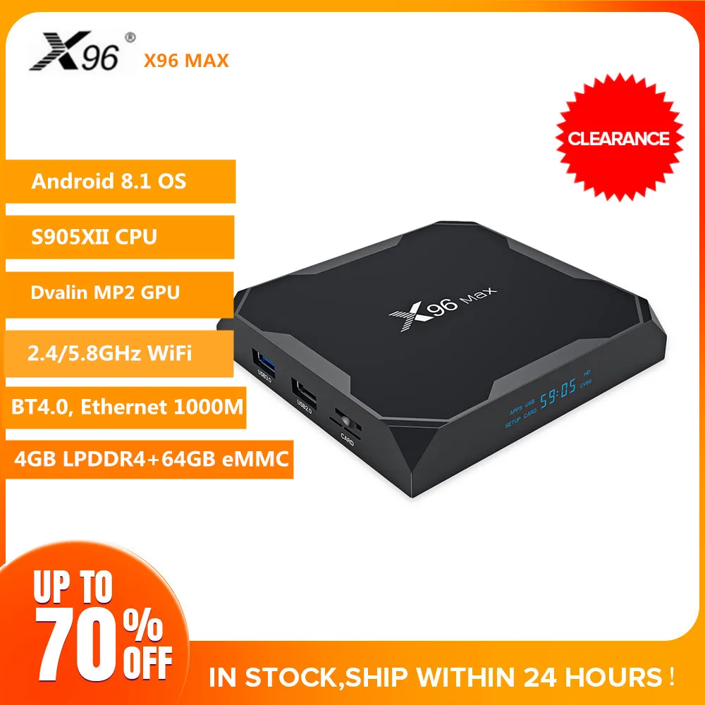 X96 MAX Smart TV Box Android 8 1 четырехъядерный процессор Amlogic S905X2 4G + 64G телеприставка 2 5GHz Wifi