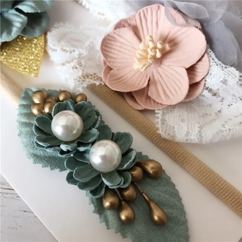 WARMOM 3PCS/Set Baby Elastic Hair Bands Baby Shower Headwear Photo Props Handcrafted Nylon Flower Headband Set For Children