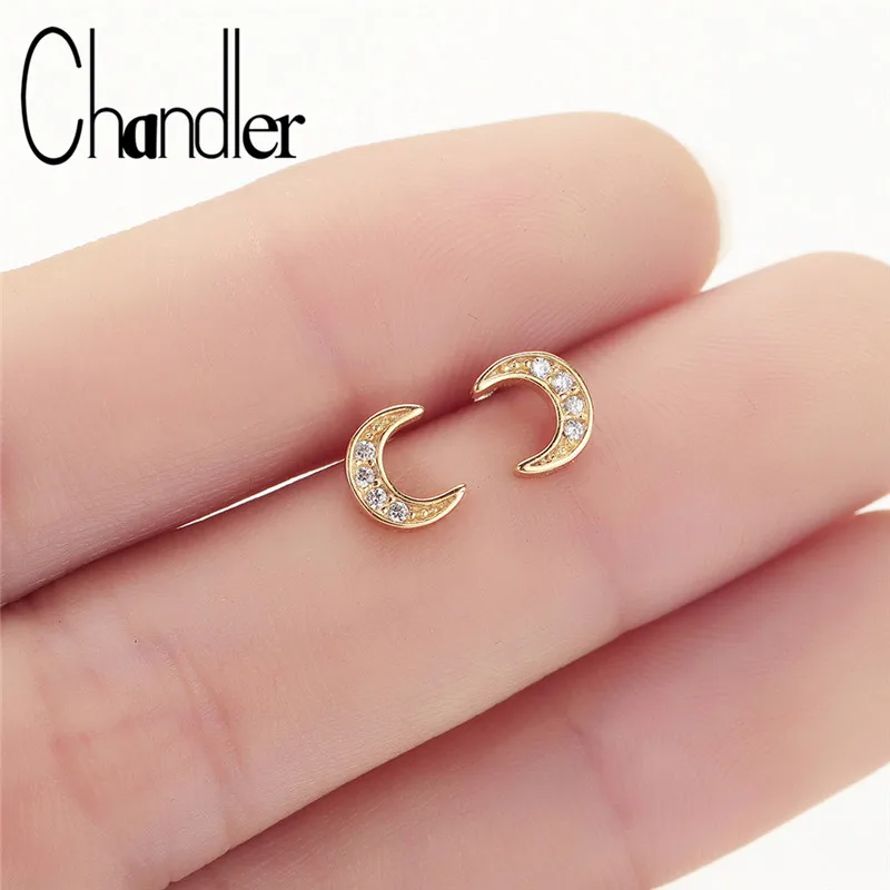 Chandler Hot Sailor Moon Earrings Crescent Moon Stud With Cubic Zircon Moon Ear Earing Pendients Daily Jewelry Best Small Gift