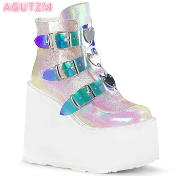 

Dropshipping Hot Brand High Platform Ankle Boots Women 2020Fashion Buckle non-slip PVC Strap Decorating High Wedges Shoes Woman
