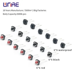 100PCS Tact Switch Middle 2 pin 6X6x5mm DIP Push Button Switch Micro Key Power Tactile Switches Light Touch Waterproof Dustproof