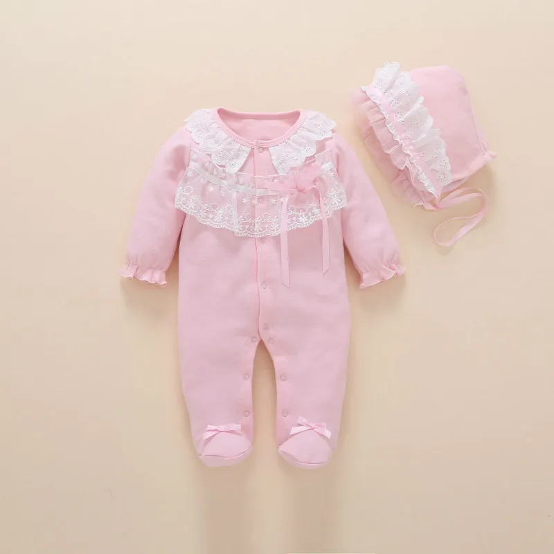 Newborn Baby Girl Footies Clothes 0 3 6 months Cotton Long Sleeve Princess Baby Jumpsuit With Footies Outfit Girl Clothing baby clothes