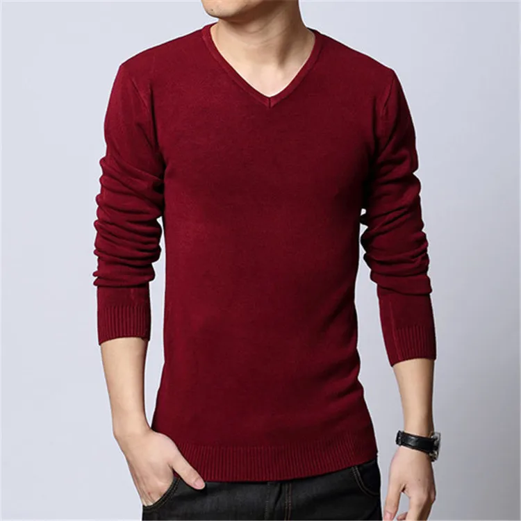 Осень Новая мода хлопок повседневные мужские свитера пуловер Slim Fit сплошной цвет пуловеры и свитеры для мужчин J436