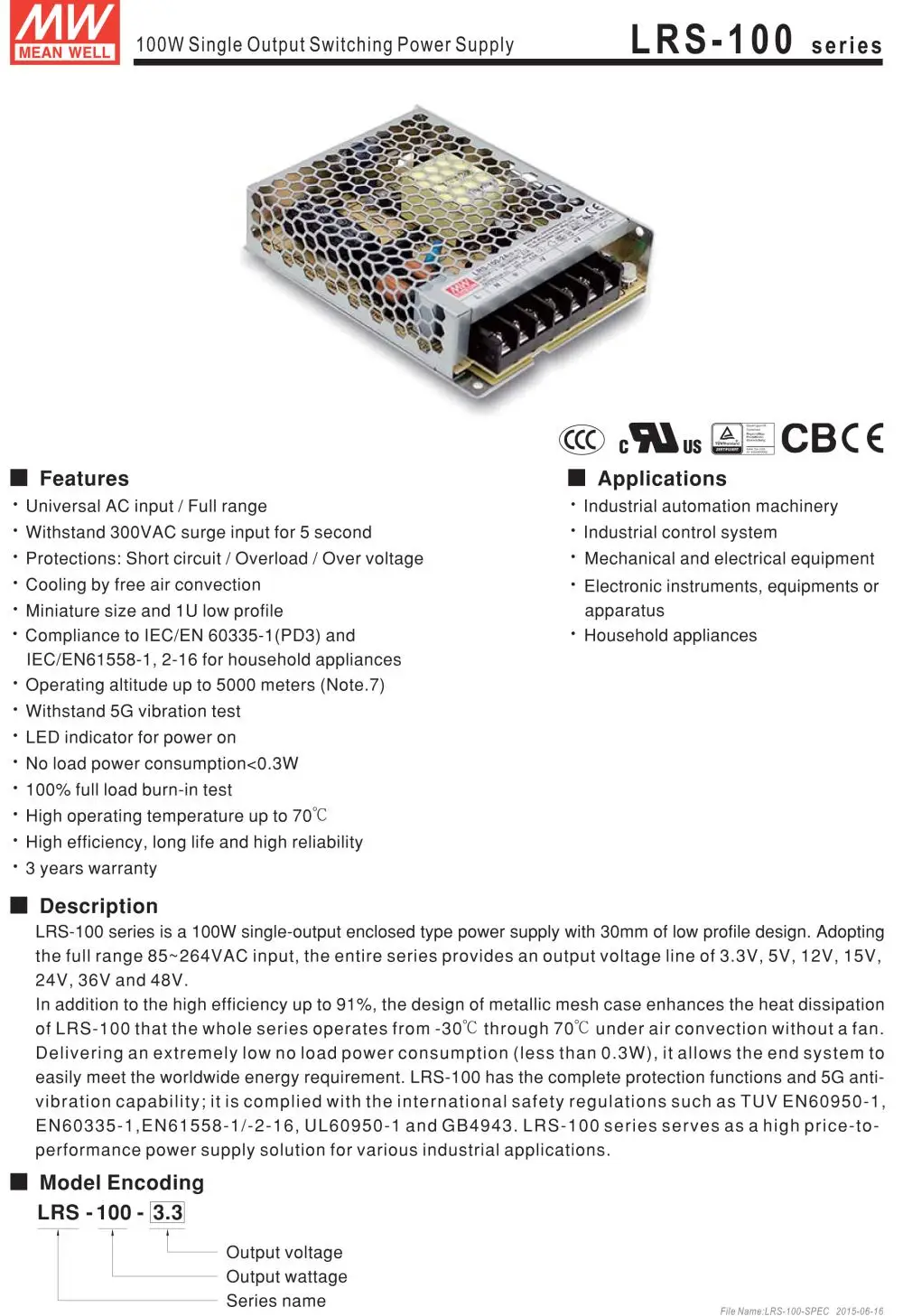 [Семь Неоновые] бренд MEAN WELL представляет LRS-100-24 24V 4.5A 100 Вт высокой мощности Мощность высокая эффективность один Выход переключение Питание