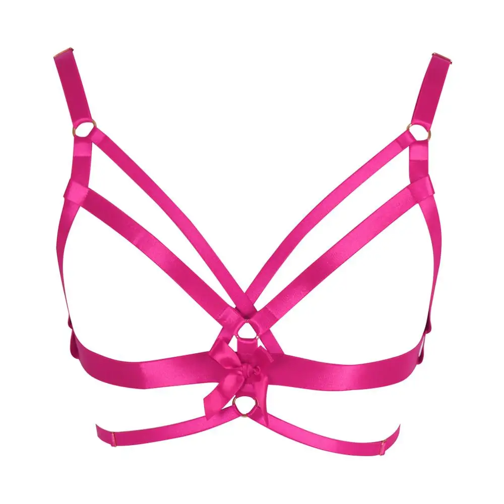 

Pink Bow-Knot Crop Tops Girl Strappy Belt Elastic Night Club Hollow Out Adjust Lingerie Bustier Suspender Harajuku Harness Bra