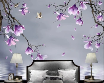 

beibehang Custom wallpaper mural photo HD hand-painted magnolia bird 3D background wall fashion decorative painting