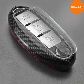 

True Carbon Fiber Car Key Case Cover Fob Chain Suit For NISSAN ALTIMA QASHQAI Trail KICKS TIIDA JUKE March MAXIMA MURANO SENTRA