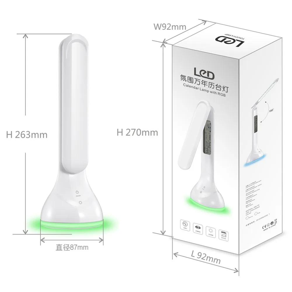  Foldable Led Desk Lamp Dimmable with Calendar Temperature Alarm Clock Atmosphere Colors Changing Bo