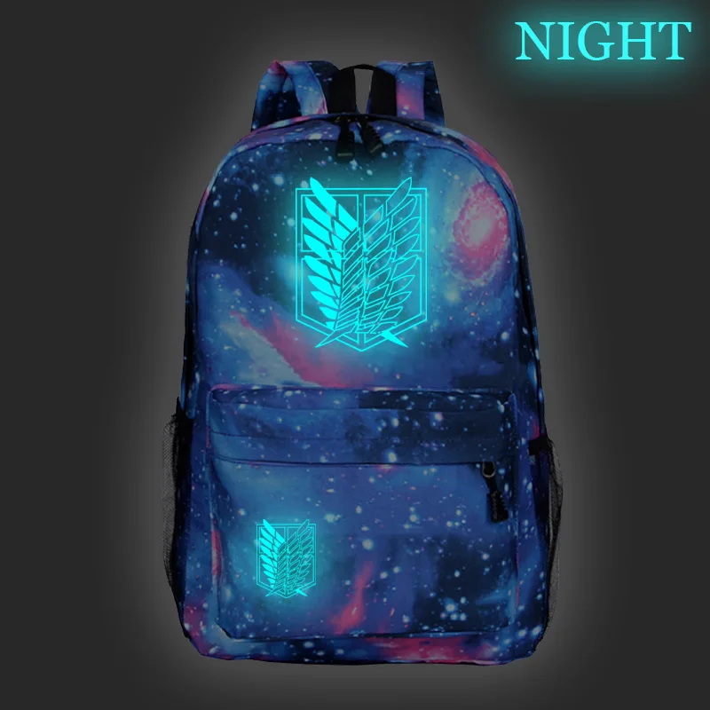 Атака на Титанов фигурка школьная сумка для подростков рюкзак с отражающими вставками для Мужчин Мультфильм Путешествия нейлоновые Наплечные сумки светится в темноте - Цвет: 017