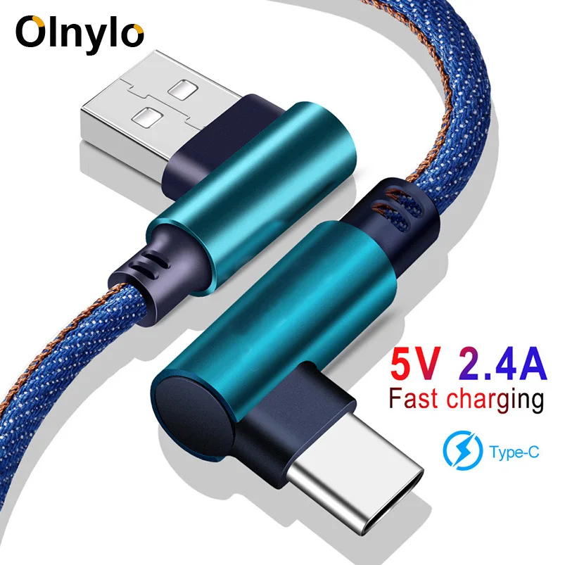 

Olnylo USB Type C 90 Degree Fast Charging usb c cable Type-c data Cord Charger usb-c For Samsung S9 S8 Note 9 8 Huawei P20 Lite