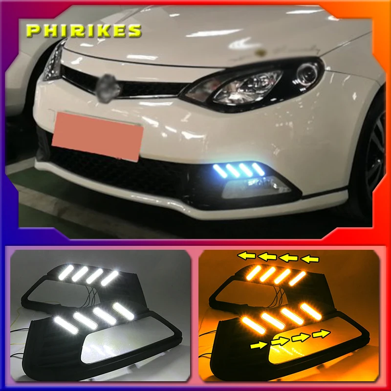 

2PCS For MG MG6 2010-2014 White and Yellow Turn Signal Function 12V Car DRL Fog Lamp Decoration LED Daytime Running Light