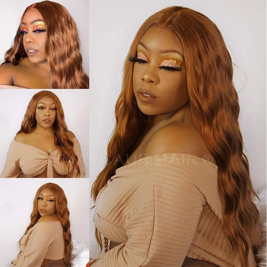 Maycaur #30B Ginger Color Wavy Synthetic Lace Front Wigs Heat Resistant Fiber Glueless Hair for Black Women (1)