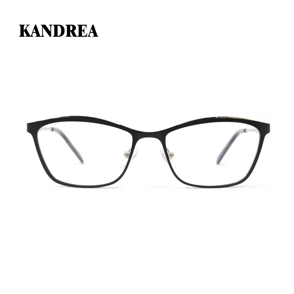

KANDREA 2019 New 4 Colors Stripe Men Glasses Frame Square Stainless Steel Optical Prescription Eyeglasses Eyewear for Women