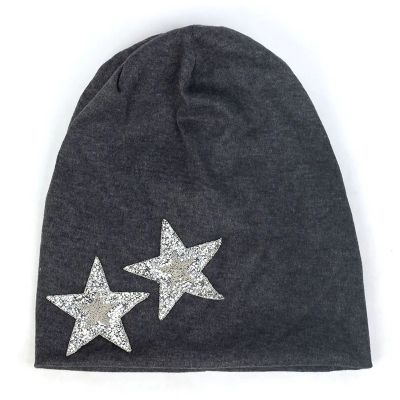Silver Dark gray Женские модные шапки со стразами, хлопковые мешковатые шапки, женские осенние зимние теплые шапки, шапочки, мешковатая шапка, шапки - Цвет: Silver Dark gray