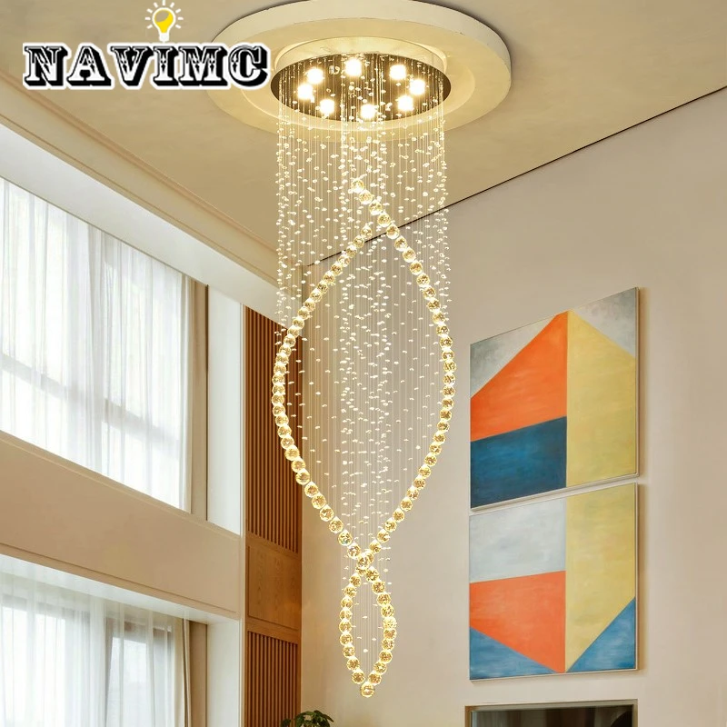 

Modern Minimalist Staircase Double Spiral Hanging Wire Crystal Long Chandelier