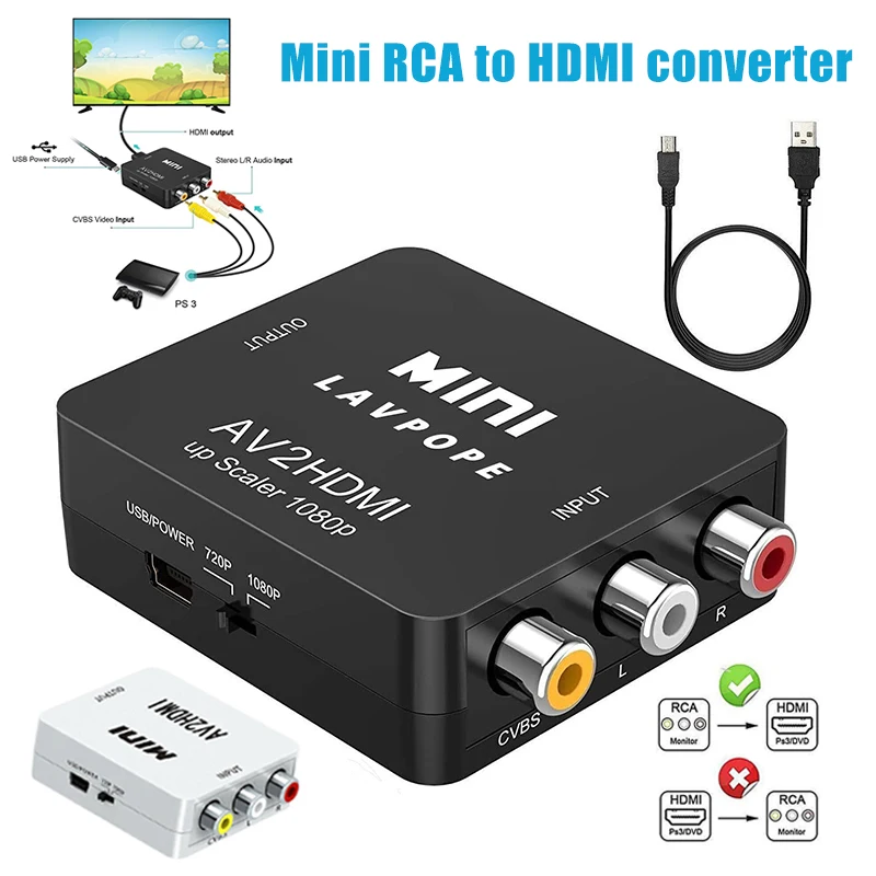 RCA к HDMI 1080P AV видео конвертер адаптер Поддержка PAL/NTSC ПК ноутбук KQS8|Кабели VGA| |
