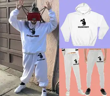 

Sad Bunny Sweatshirt Set Billie Eilish Sadbunny Hoodie and Sweatpants Women Men Casual Joggers Tracksuit Fleece Streetwear