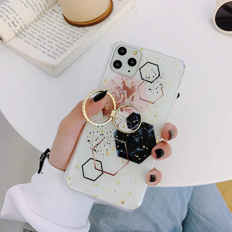 Роскошный Мраморный чехол для IPhone 11 Pro Max, чехол для телефона, силиконовый мягкий чехол с подставкой для IPhone XR XS Max 6 6S 7 8 Plus, геометрический рисунок - Color: 2448-A6