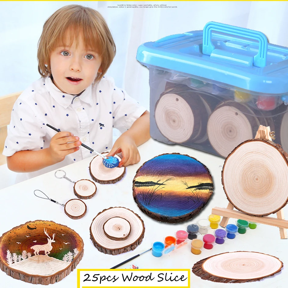 25 шт натурального дерева Silce DIY Круглый незавершенный DIY ремесло дерево с льняной веревкой набор Cark изготовление пустых украшений