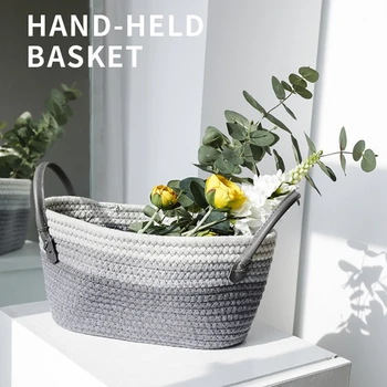 

Desktop Woven Cotton Rope Storage Basket Thickened Cotton Simple Snack Cosmetics Box Blanket Laundry Toy Storage Basket