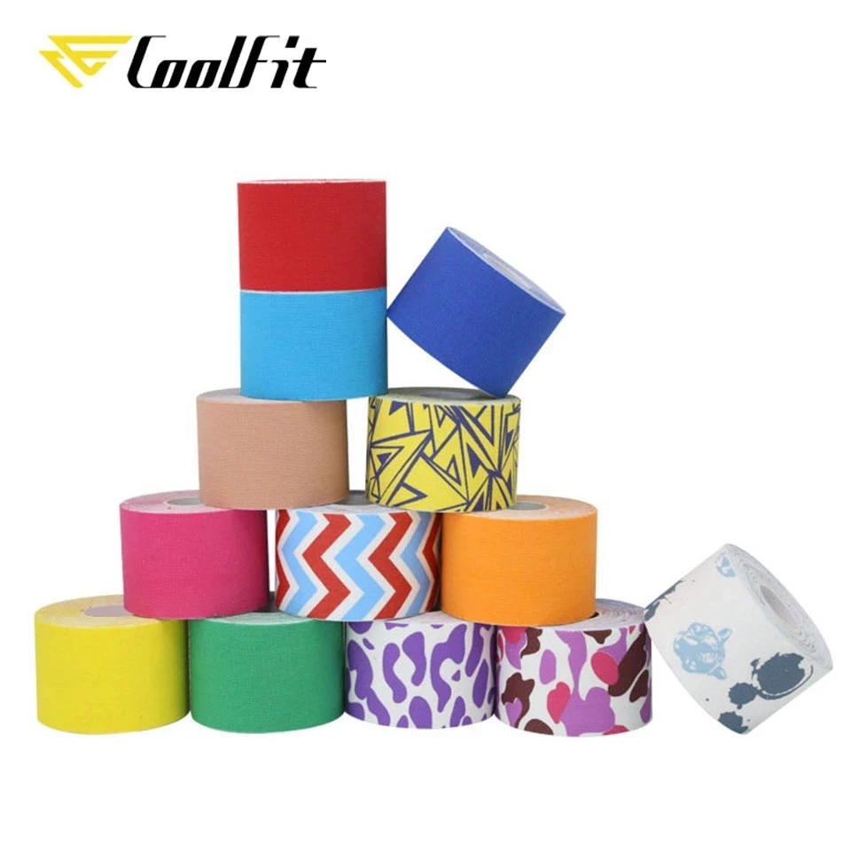 

Эластичная спортивная повязка лента CoolFit 5 м, самоклеящаяся хлопковая эластопластовая повязка для защиты колена, Кинезиология мышечная лента для спортзала