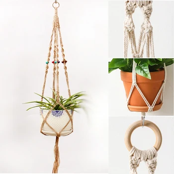 

Garden Decoration Vintage Macrame Plant Hanger Flower Pot Garden Holder Legs Hanging Rope Basket Handcrafted Braided Hanger Pot