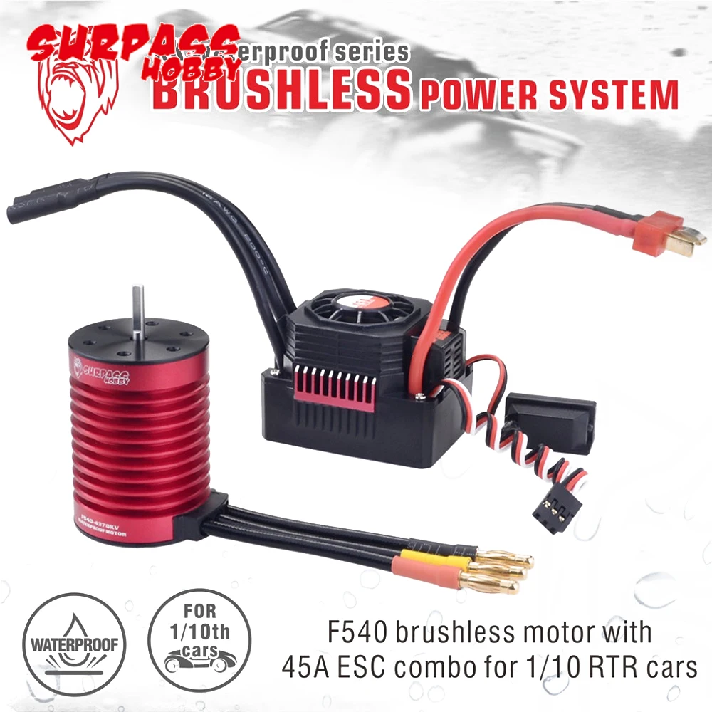 

SURPASSHOBBY KK Waterproof Combo F540 3000KV/4370KV Brushless Motor With 45A Brushless ESC for 1/10 RC Car / Tamiya Axial