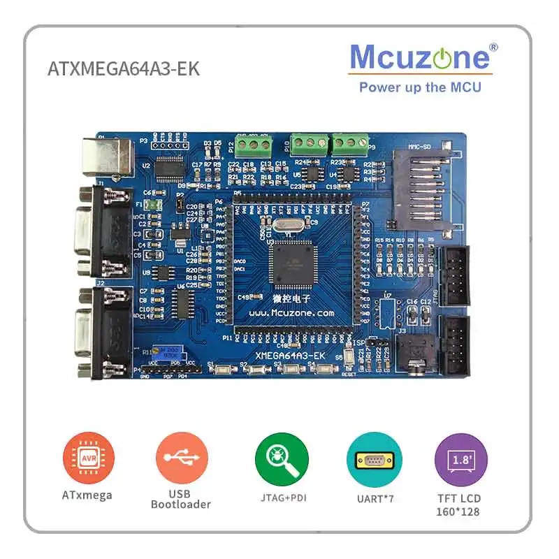 ATxmega64A3-EK ATMEL ATxmega64A3-EK, 1,8 'TFT lcd, 12Bit ADC, 12Bit DAC, RS-485, PDI JTAG FT232 - Комплект: ATxmega64A3-EK