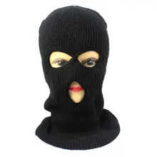 Полное покрытие лица 3 отверстия вязаная шапка зима стрейч Снежная Маска Шапочка шапка ветрозащитная теплая дышащая маска для езды на велосипеде