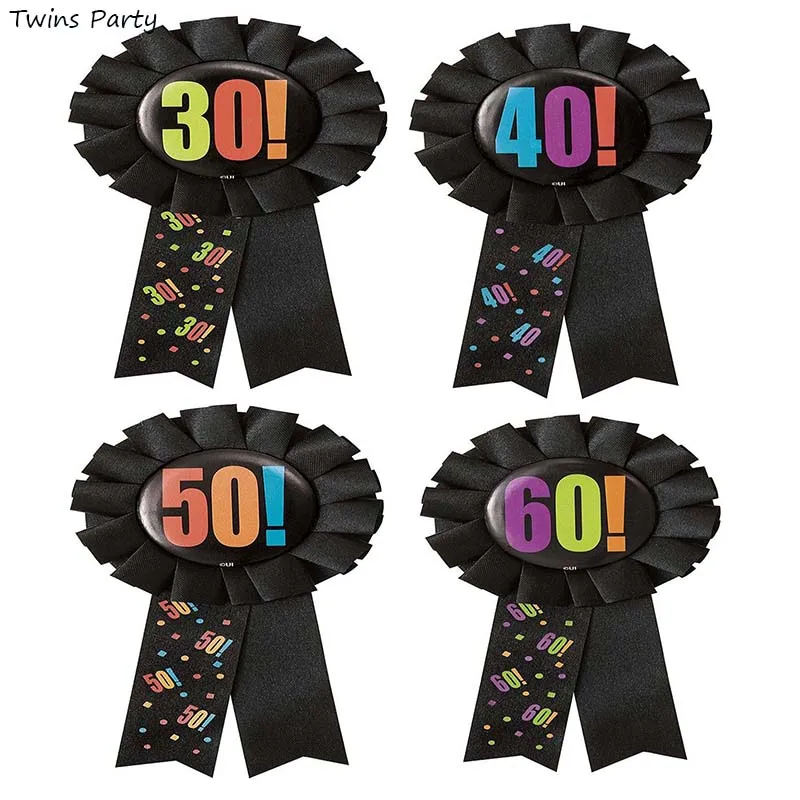 

Twins Party Happy 30 40 50 60th Birthday Award Ribbon Rosette Badge Brooch Pin Birthday Party Supplier Decoration