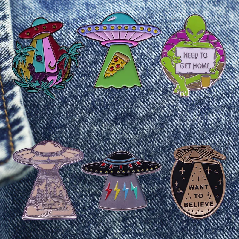 Interesting Alien Ship UFO Cartoon Brooch Metal Enamel Lapel Badge Collect Denim Jacket Backpack Pin Children Fashion Gifts | Украшения и