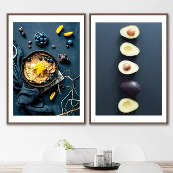 

Doughnut Coffee Blueberry Avocado Wall Art Canvas Painting Nordic Posters And Prints Dark Pictures For Living Room Decor