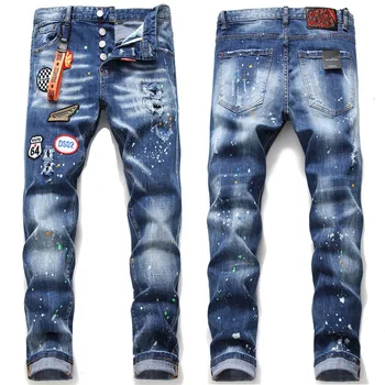 

New fashion Embroidery Pant Men Skinny jeans Rip Jeans Frayed Jeans Denim Pant Casual Pant Long Pant Men Jeans Men Pant