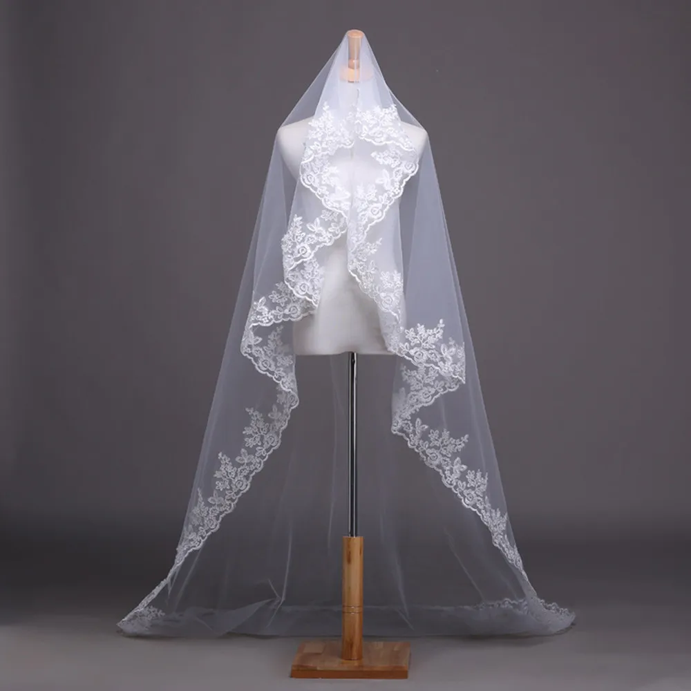 

HONGFUYU Voile Mariage 3M One Layer Lace Edge Cathedral Wedding Veils Long Bridal Veil Cheap Wedding Accessories velos de novia